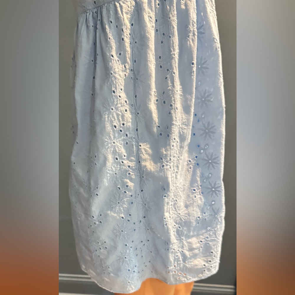 Light Blue Eyelet Dress Cotton V Neck Ruffle Sleeve Mini Cottagecore S - Picture 6 of 9